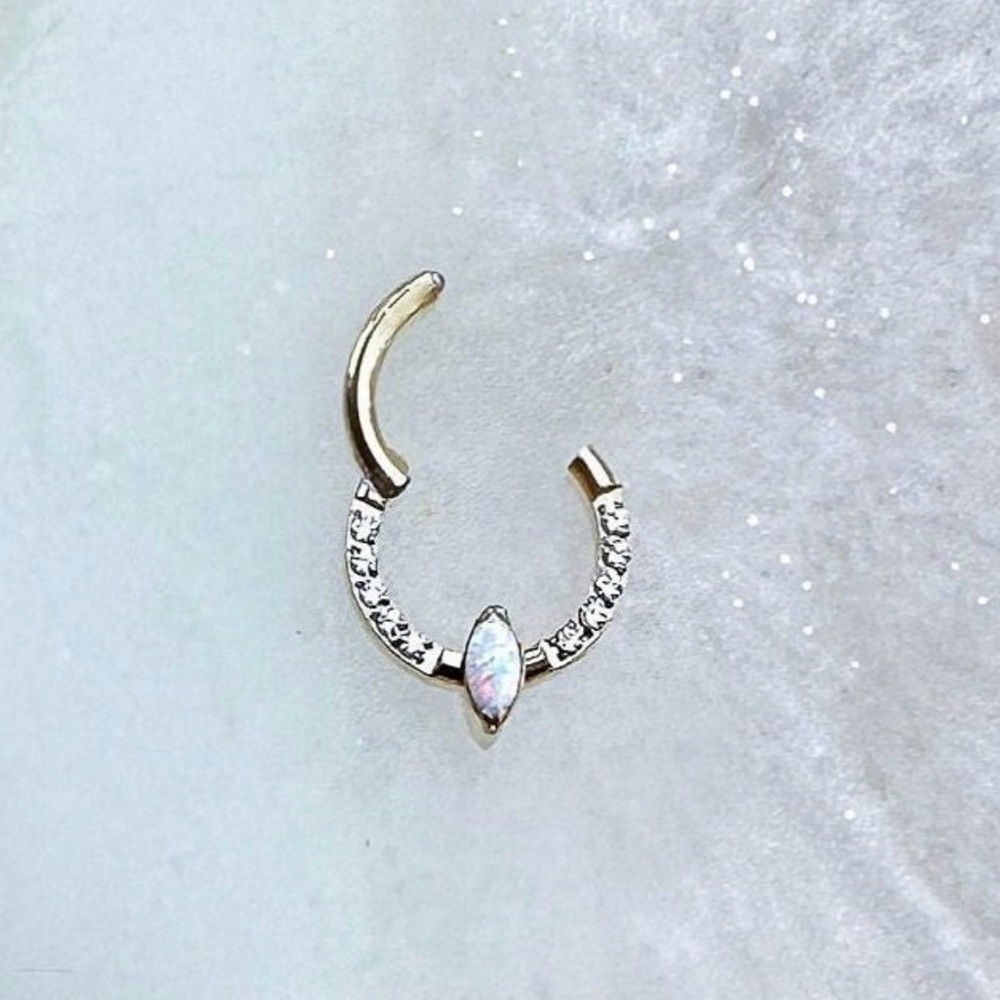 Gold Titanium white Opal 16 Gauge Septum / Daith / Cartilage Clicker.